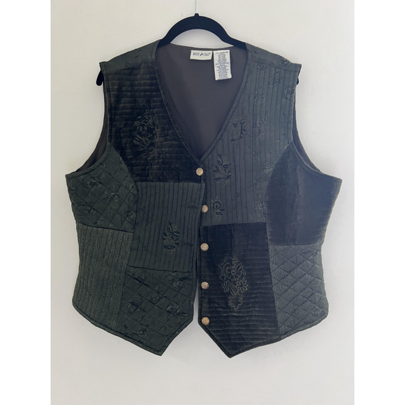 White Stag Jackets & Blazers - Vintage Vest Womens XL Forest Green Quilted Velvet Patchwork Floral Cottagecore